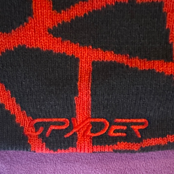 Spyder Black Red Web Pattern Beanie Reversible Ski Winter Hat One Size Fits All - Picture 3 of 13